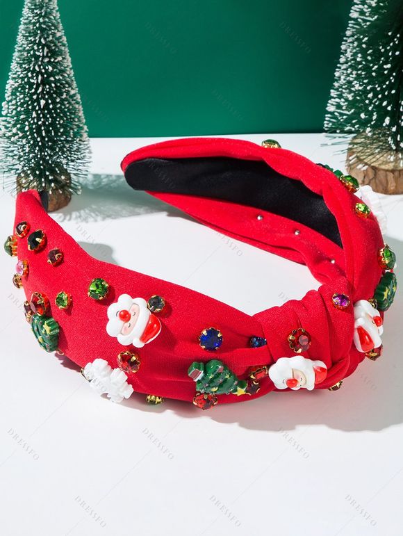 Bandeau de Noël avec nœud papillon, Père Noël et fausses pierres précieuses, accessoire de fête - Rouge 