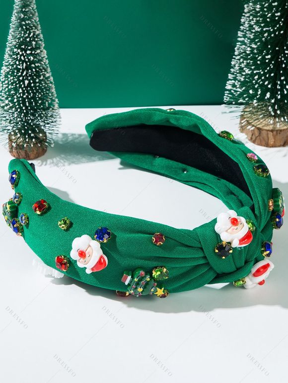 Bandeau de Noël avec nœud papillon, Père Noël et fausses pierres précieuses, accessoire de fête - Vert 