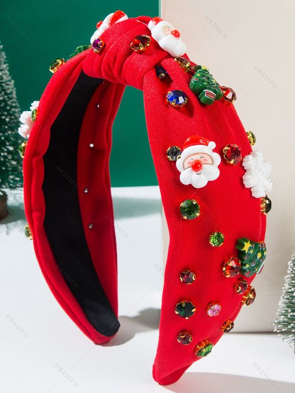 Bandeau de Noël avec nœud papillon, Père Noël et fausses pierres précieuses, accessoire de fête - Rouge 