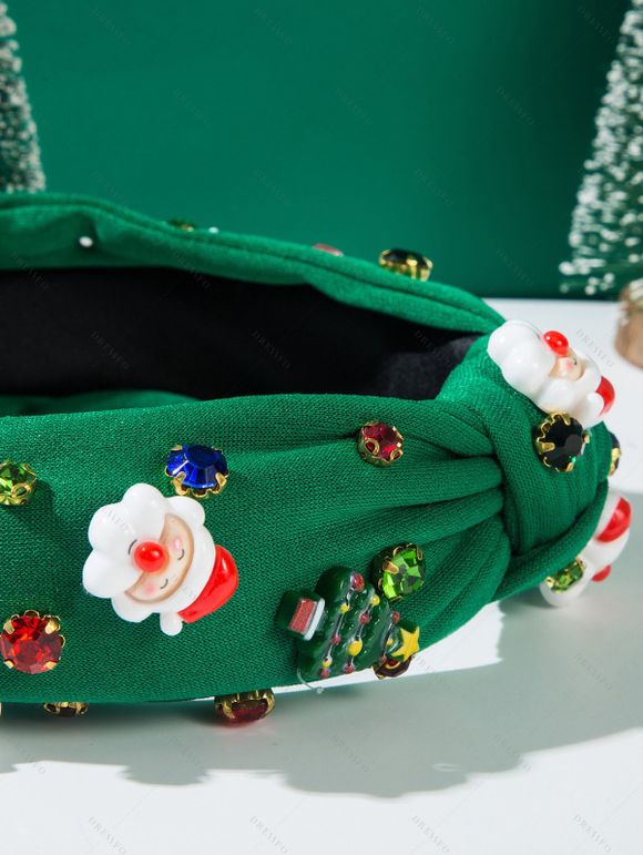 Bandeau de Noël avec nœud papillon, Père Noël et fausses pierres précieuses, accessoire de fête - Vert 