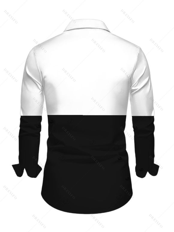 Chemise de Noël pour homme à manches longues, imprimé bonhomme de neige et écharpe à carreaux, colorblock - Noir 5XL