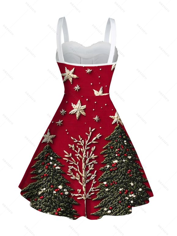 Robe de Noël imprimée sapin et flocons de neige en 3D, mini-robe en fausse fourrure - Rouge Vineux XXXXXL | US 20