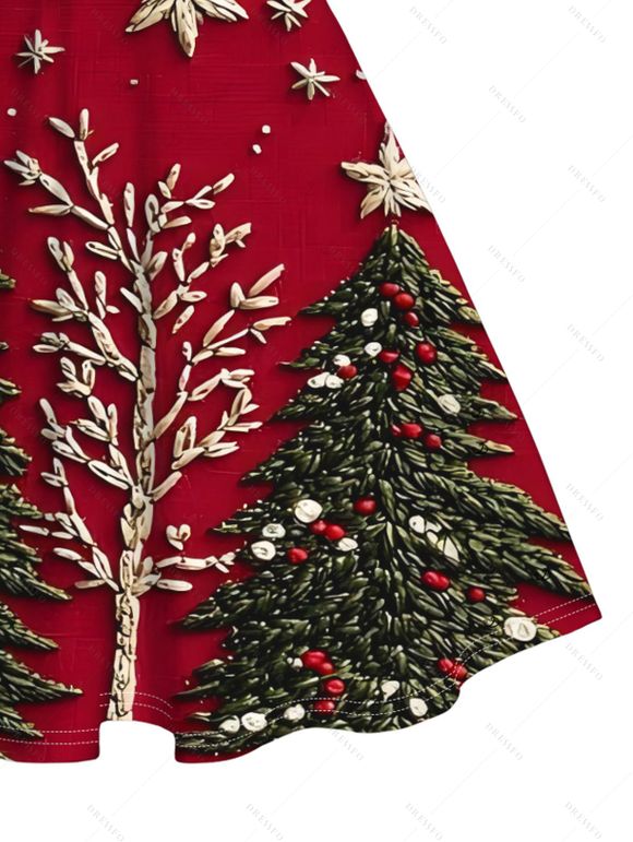 Robe de Noël imprimée sapin et flocons de neige en 3D, mini-robe en fausse fourrure - Rouge Vineux XXXXXL | US 20