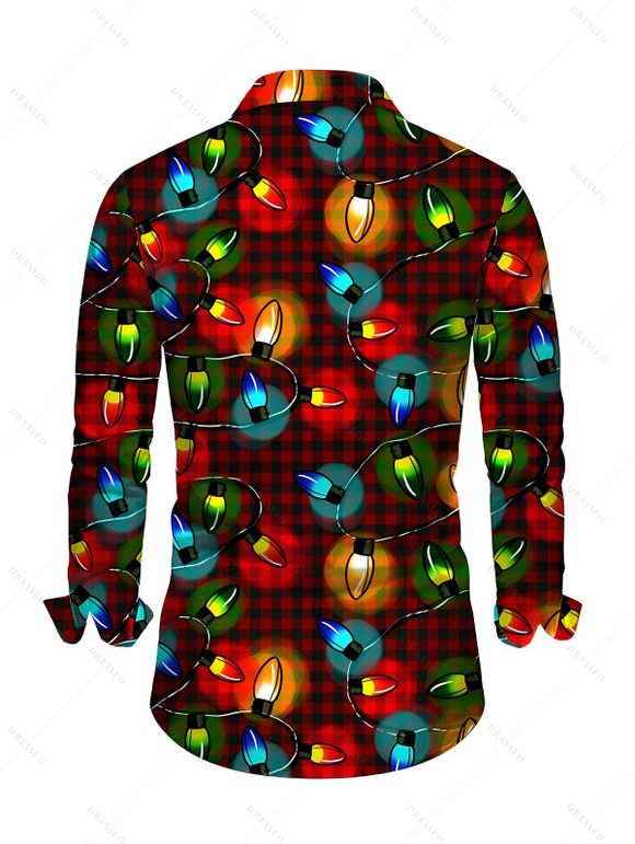 Chemise de Noël pour homme à carreaux avec imprimé chaînes d'éclairs, manches longues - Rouge foncé 5XL
