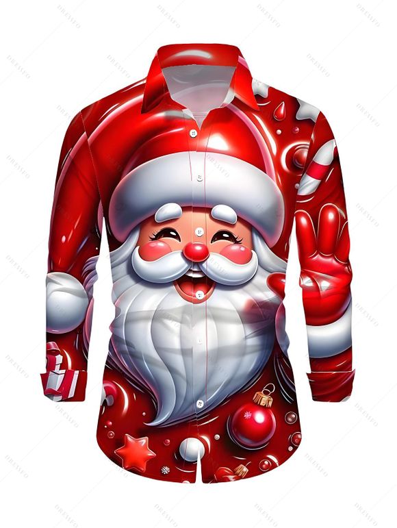 Chemise de Noël pour homme, manches longues, imprimé Père Noël et clochette. - Rouge Vineux 5XL