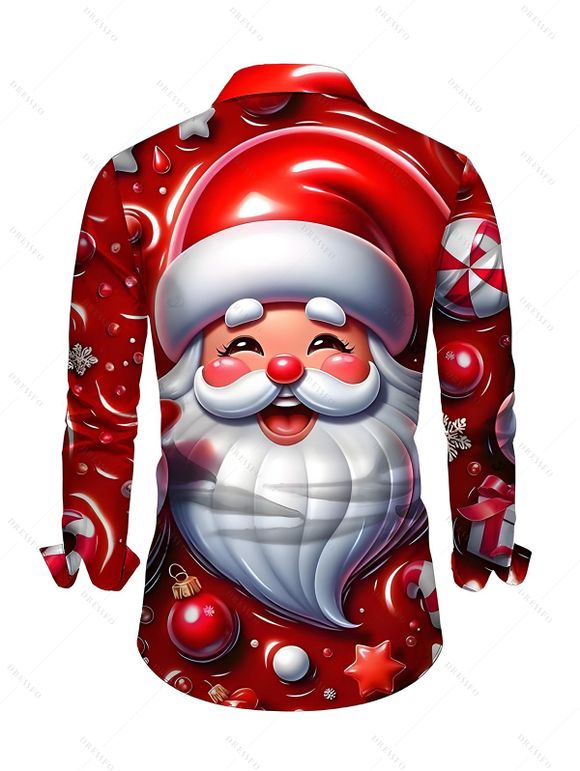 Chemise de Noël pour homme, manches longues, imprimé Père Noël et clochette. - Rouge Vineux 5XL