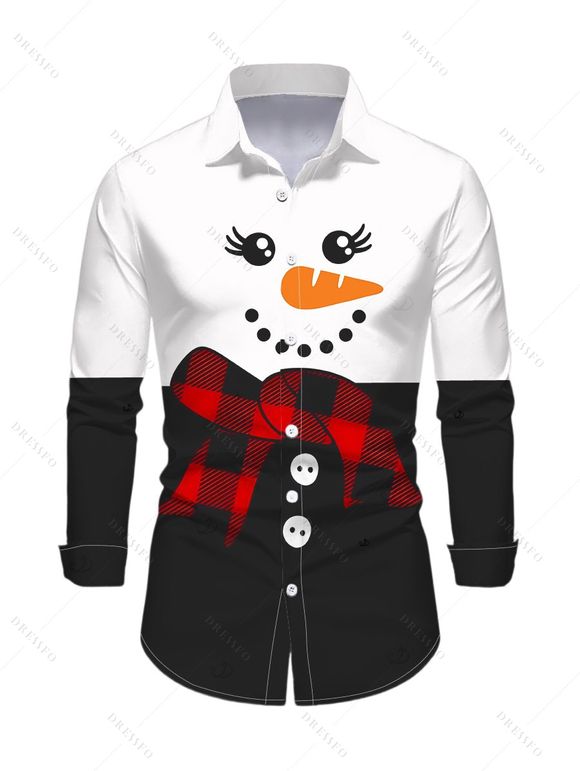 Christmas Couple Outfit Colorblock Snowman Plaid Scarf Print Hoodie Dress and Shirt Set - Noir S | US 4