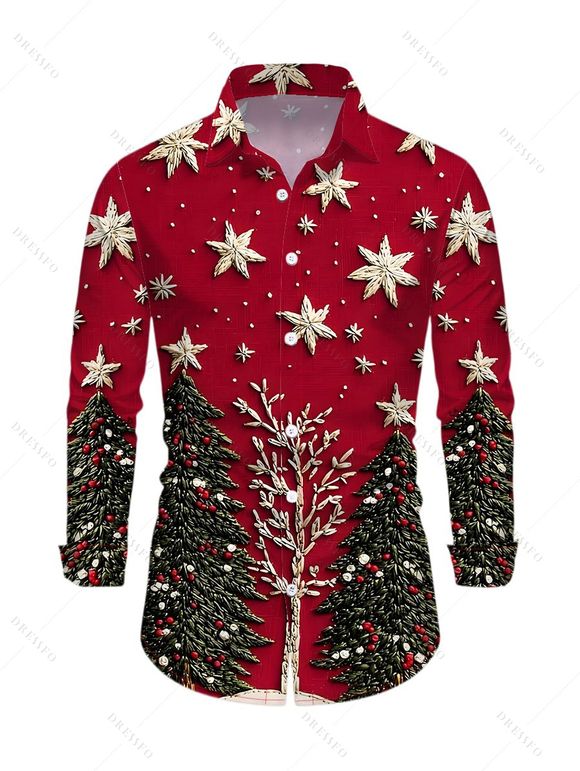 Holiday Couple Outfit Snowflake Christmas Tree Print Faux Fur Dress and Shirt Set - Rouge Vineux S | US 4