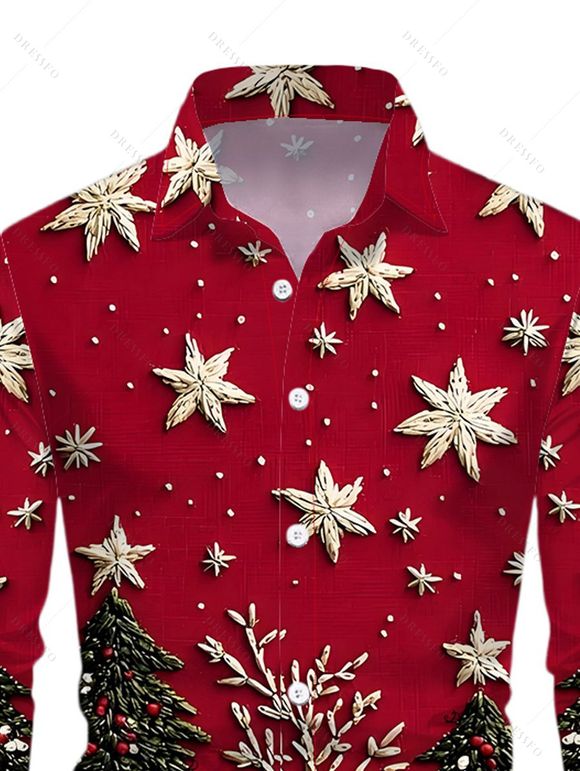 Holiday Couple Outfit Snowflake Christmas Tree Print Faux Fur Dress and Shirt Set - Rouge Vineux S | US 4