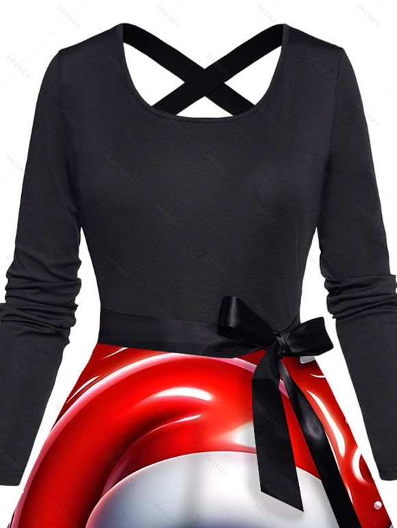 Christmas Couple Outfit Santa Claus Bell Print Belt Dress and Shirt Set - Rouge Vineux S | US 4