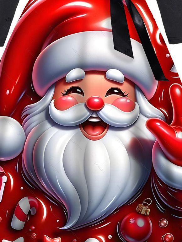 Christmas Couple Outfit Santa Claus Bell Print Belt Dress and Shirt Set - Rouge Vineux S | US 4