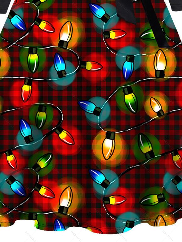 Christmas Couple Outfit Plaid Lightning Chains Print Belt Dress and Shirt Set - Noir S | US 4