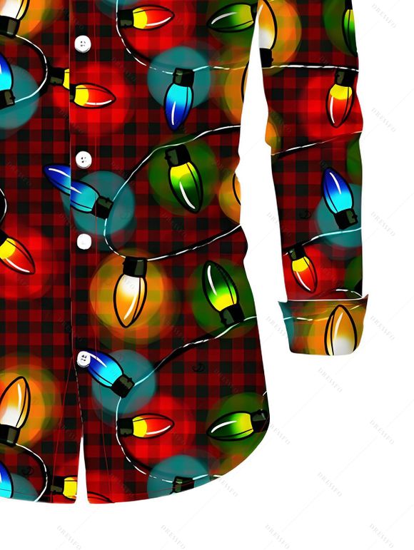 Christmas Couple Outfit Plaid Lightning Chains Print Belt Dress and Shirt Set - Noir S | US 4