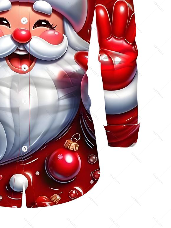 Christmas Couple Outfit Santa Claus Bell Print Belt Dress and Shirt Set - Rouge Vineux S | US 4