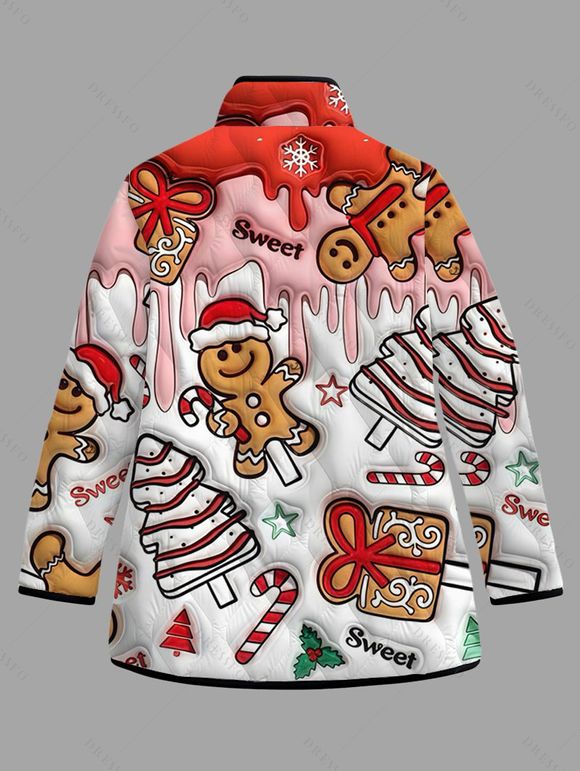 Manteau de Noël rembourré en coton, manteau imprimé bonhomme en pain d'épice, manteau à col montant - Rouge XXXXXL | US 20