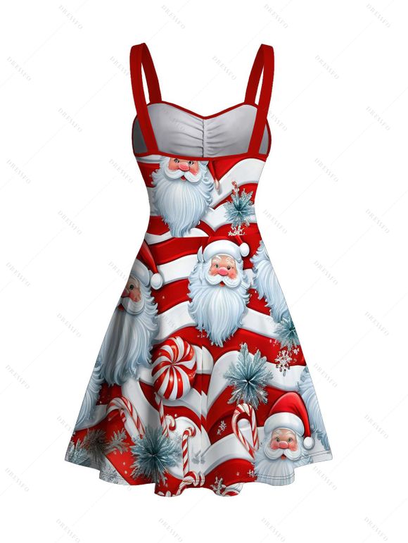 Robe de Noël mignonne avec imprimé rayé Père Noël et ceinture froncée - Rouge XXXXXL | US 20