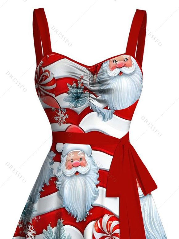 Robe de Noël mignonne avec imprimé rayé Père Noël et ceinture froncée - Rouge XXXXXL | US 20