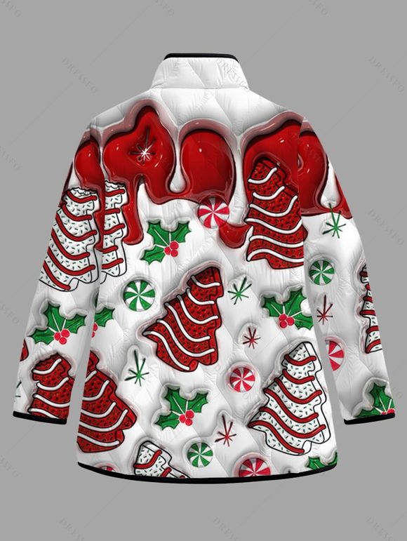 Manteau matelassé en coton pour les fêtes, imprimé sapin de Noël colorblock, col montant - Rouge XXXXXL | US 20