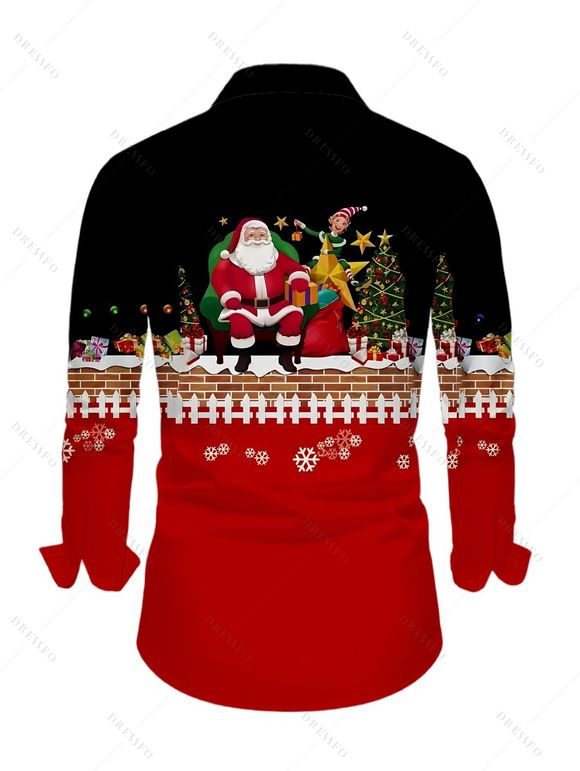 Colorblock Couple Outfit Santa Claus Christmas Tree Print Hoodie Dress and Shirt Set - Rouge Vineux S | US 4