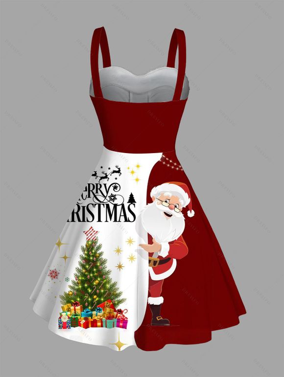 Christmas Couple Outfit Santa Claus Christmas Tree Print Faux Fur Dress and Shirt Set - Rouge Vineux S | US 4
