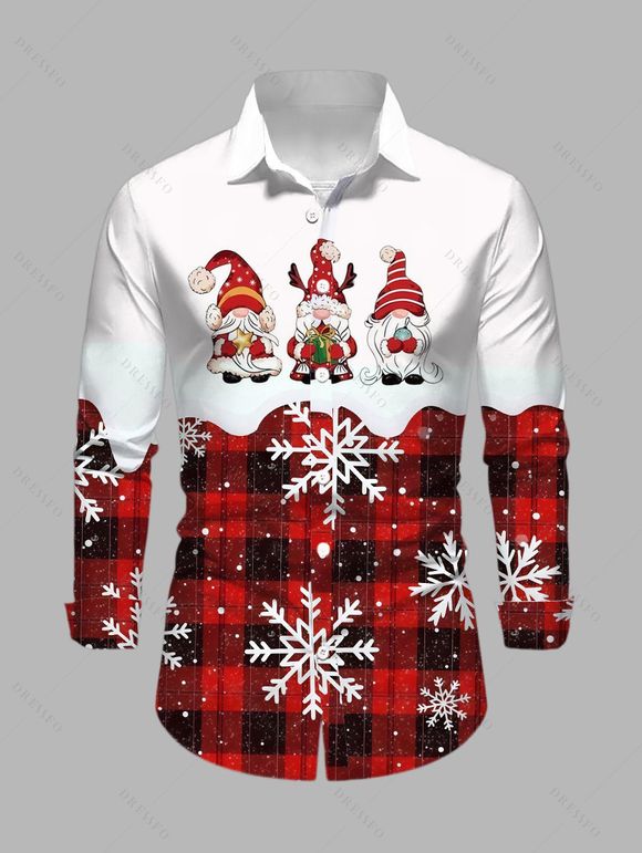 Christmas Couple Outfit Plaid Santa Claus Snowflake Print Hoodie Dress and Shirt Set - Rouge Vineux S | US 4
