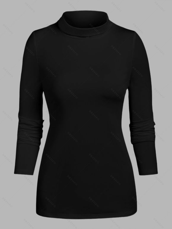 Ensemble robe en velours côtelé avec ceinture à boucle et nœud papillon et t-shirt uni à col montant - Rouge Vineux XXXL