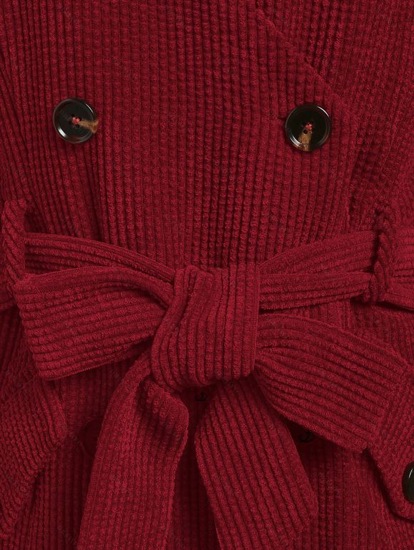 Ensemble robe en velours côtelé avec ceinture à boucle et nœud papillon et t-shirt uni à col montant - Rouge Vineux XXXL