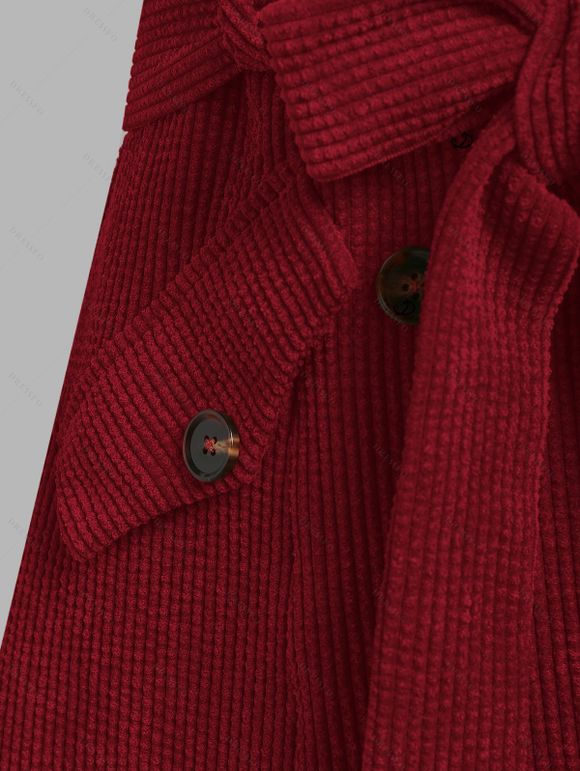 Ensemble robe en velours côtelé avec ceinture à boucle et nœud papillon et t-shirt uni à col montant - Rouge Vineux XXXL