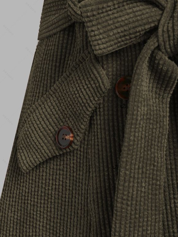 Ensemble robe en velours côtelé avec ceinture à boucle et nœud papillon et t-shirt uni à col montant - Vert Armée XXXL