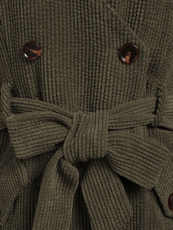 Ensemble robe en velours côtelé avec ceinture à boucle et nœud papillon et t-shirt uni à col montant - Vert Armée XXXL