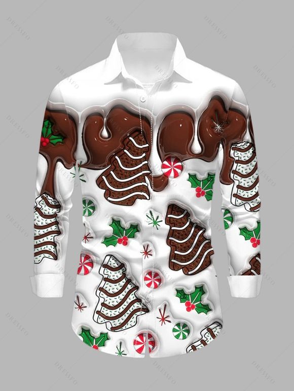 Chemise de Noël pour homme, imprimée sapin de Noël, à boutons - Brun 5XL