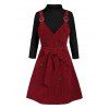 Ensemble robe en velours côtelé avec ceinture à boucle et nœud papillon et t-shirt uni à col montant - Rouge Vineux XXXL