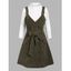 Corduroy Buckle Bowknot Belted Dress and Plain Mock Neck Tee Set - ARMY GREEN XL