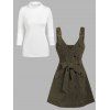 Ensemble robe en velours côtelé avec ceinture à boucle et nœud papillon et t-shirt uni à col montant - Vert Armée XXL