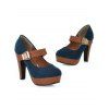 Coloblock Sandals Chunky High Heels Square Ring Sandals - Bleu EU 43