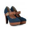 Coloblock Sandals Chunky High Heels Square Ring Sandals - Bleu EU 43