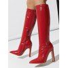 Solid Color Stone Pattern Pointed Toe High Heels Knee-length Boots - Rouge EU 43
