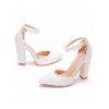 Floral Lace Panel Buckle Strap High Heels Elegance Wedding Sandals - Blanc EU 43
