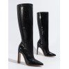 Solid Color Stone Pattern Pointed Toe High Heels Knee-length Boots - Noir EU 43