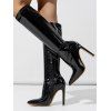 Solid Color Stone Pattern Pointed Toe High Heels Knee-length Boots - Noir EU 43