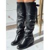 Solid Color Ruched Bowknot Knee-length Boots - Rouge EU 42