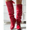 Solid Color Ruched Bowknot Knee-length Boots - Noir EU 42