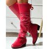 Solid Color Ruched Bowknot Knee-length Boots - Noir EU 42