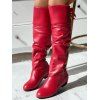 Solid Color Ruched Bowknot Knee-length Boots - Noir EU 42