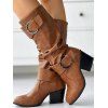Solid Color O Ring Buckle Chunky Heels Equestrian-Style Boots - Noir EU 43