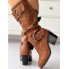 Solid Color O Ring Buckle Chunky Heels Equestrian-Style Boots - Noir EU 43