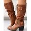 Solid Color O Ring Buckle Chunky Heels Equestrian-Style Boots - Brun EU 43