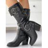 Solid Color O Ring Buckle Chunky Heels Equestrian-Style Boots - Brun EU 43