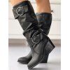 Solid Color O Ring Buckle Chunky Heels Equestrian-Style Boots - Brun EU 43