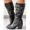 Solid Color O Ring Buckle Chunky Heels Equestrian-Style Boots - Brun EU 43